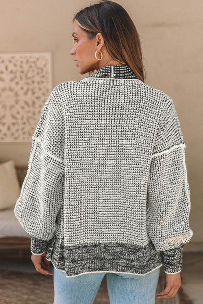 Waffle-knit Pocketed Open Front Cardigan Carauana Store