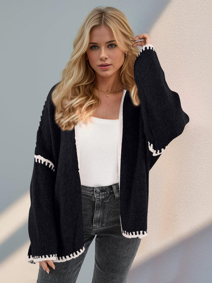 Double Take Contrast Open Front Dropped Shoulder Cardigan Carauana Store