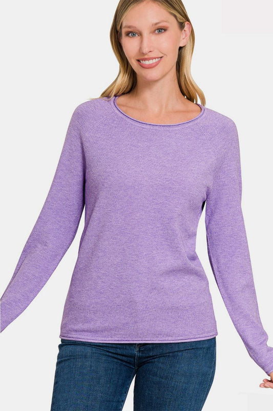 Zenana Rolled Round Neck Long Sleeve Sweater Carauana Store