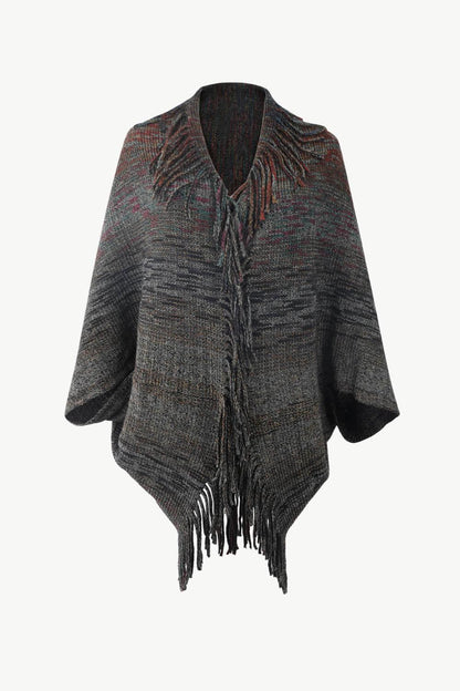 Multicolored Fringe Trim Poncho Carauana Store