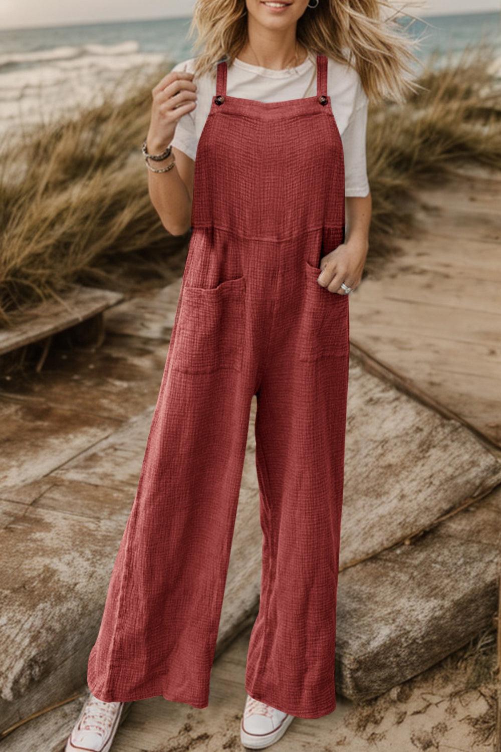 Full Size Wide Leg Front Pocket Jumpsuit Carauana Store