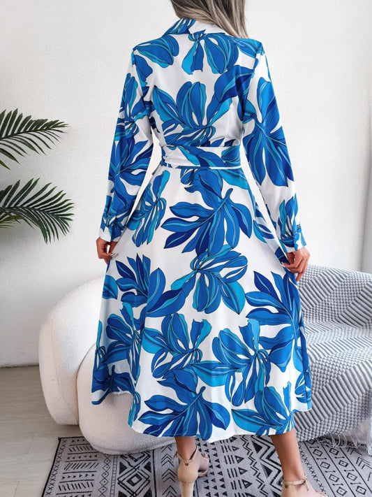 Tied Button Up Long Sleeve Dress Carauana Store