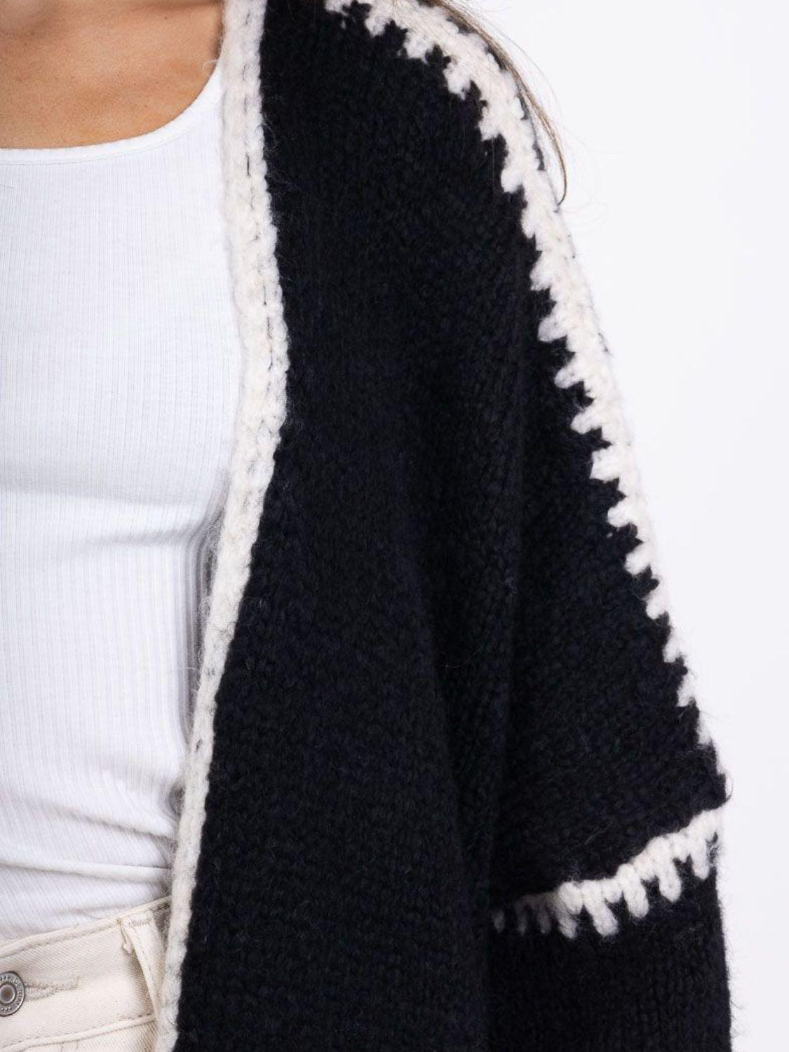 Double Take Contrast Open Front Dropped Shoulder Cardigan Carauana Store