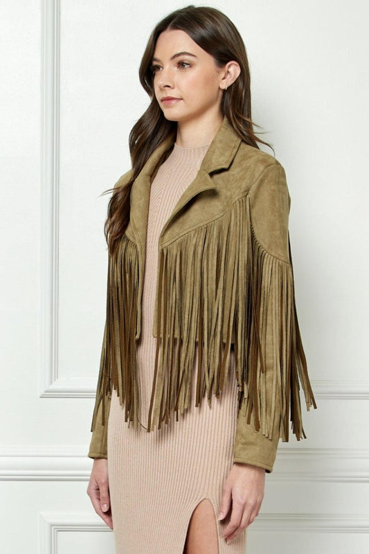 Veveret Suede Fringe Long Sleeve Moto Jacket Carauana Store