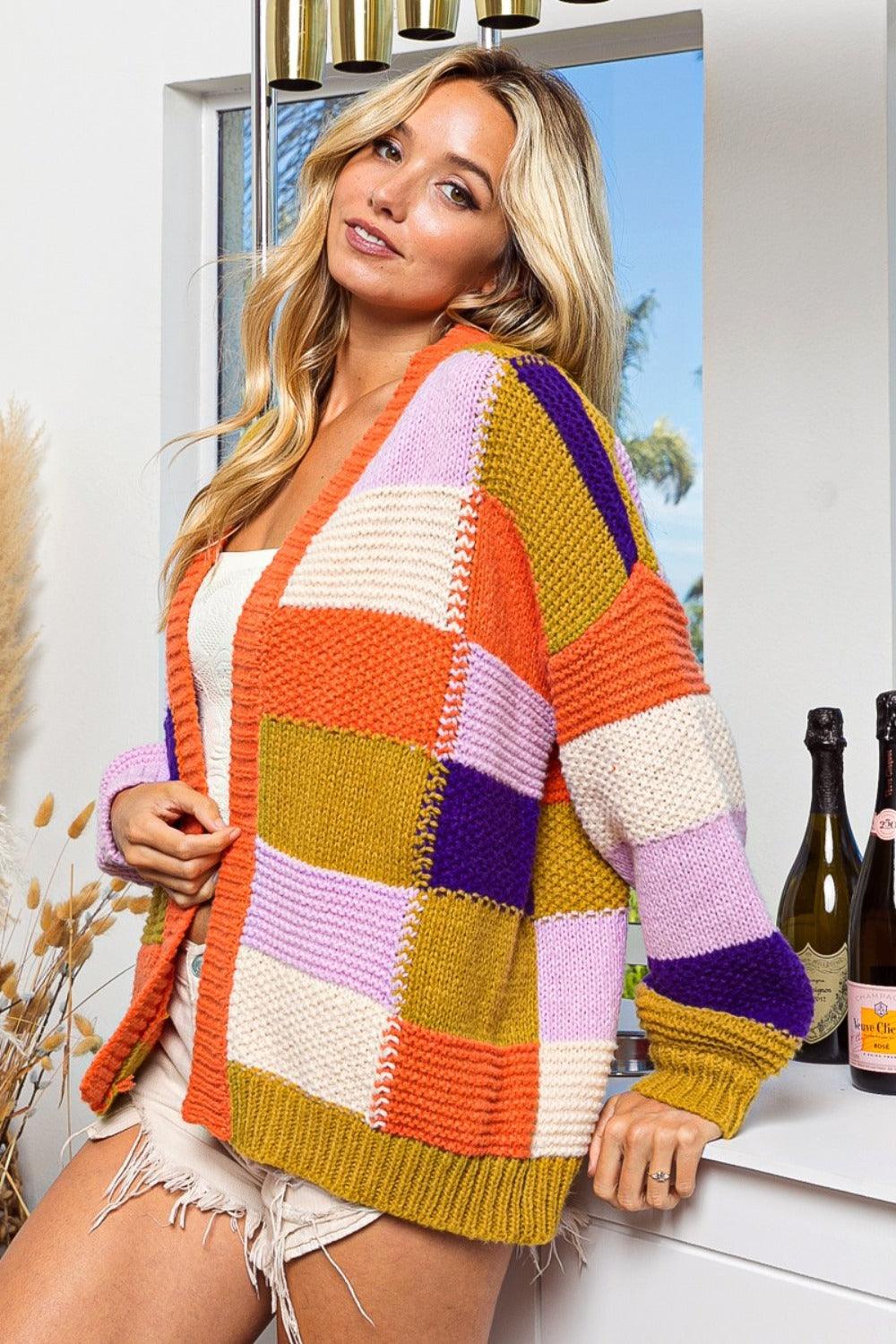 BiBi Checkered Color Block Sweater Cardigan Carauana Store