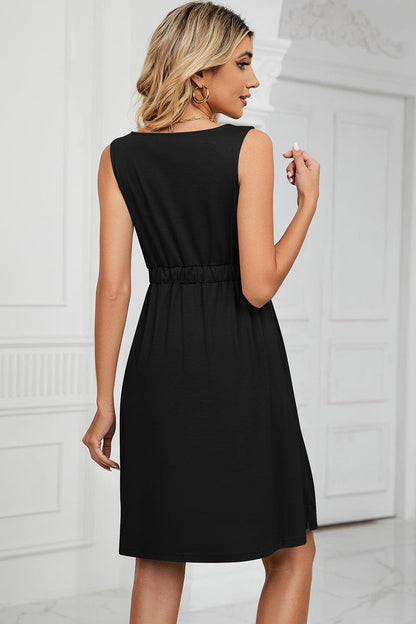 Buttoned Wide Strap Mini Dress Carauana Store