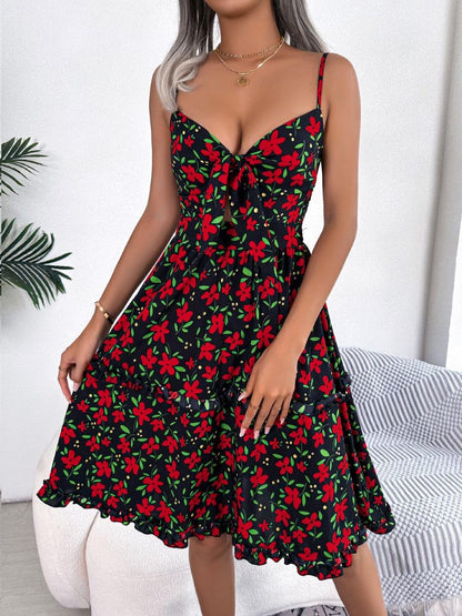Printed Plunge Cap Sleeve Cami Dress Carauana Store