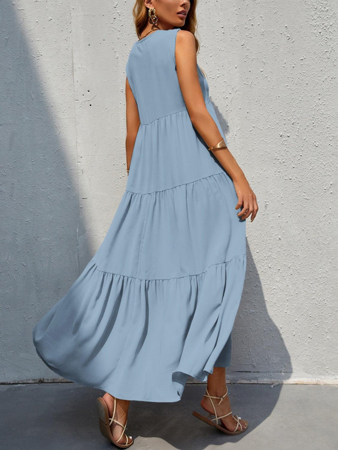 Tiered V-Neck Sleeve Dress Carauana Store