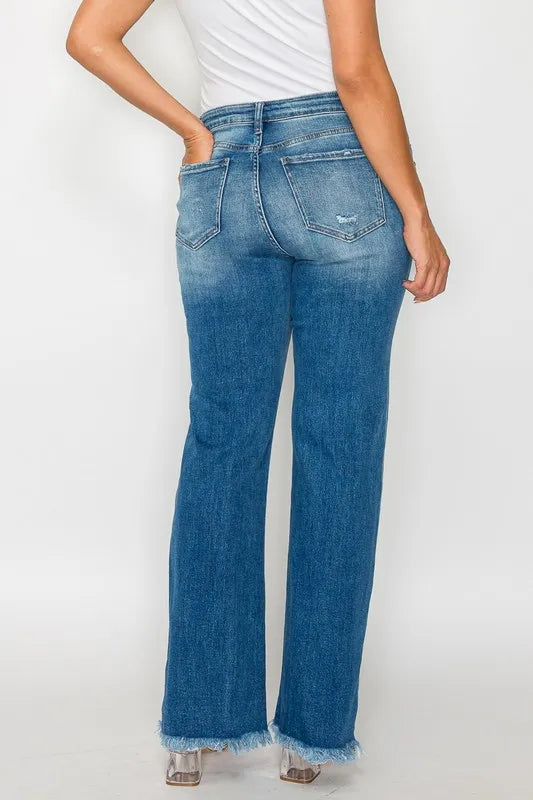 bytos Full Size Raw Hem Distressed Mid Rise Straight Jeans Carauana Store