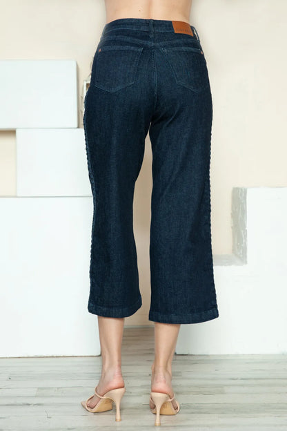 Judy Blue Full Size Side Seam Braid Detail Crop Wide Leg Jeans Carauana Store