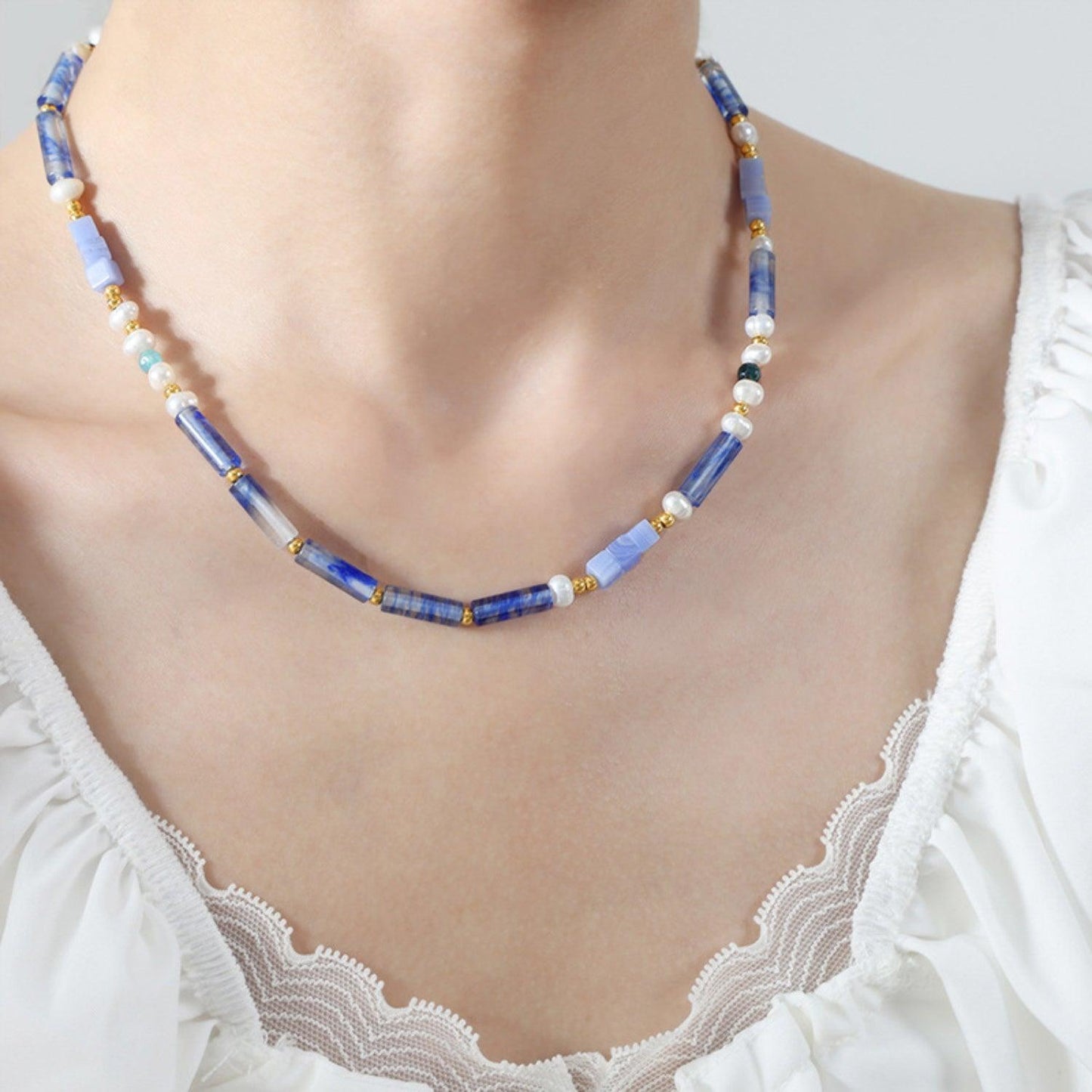 Freshwater Pearl Titanium Steel Geometric Bead Necklace Carauana Store