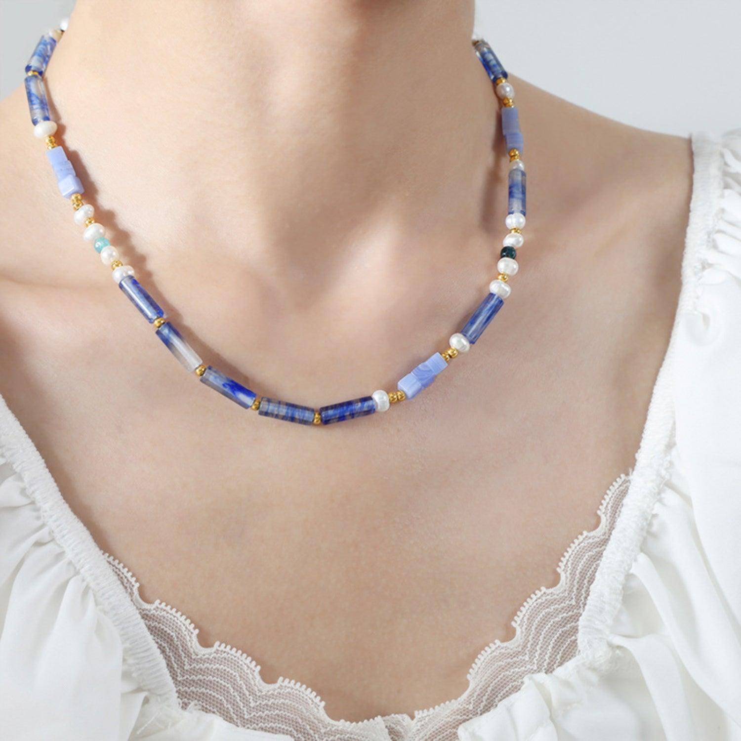 Freshwater Pearl Titanium Steel Geometric Bead Necklace Carauana Store
