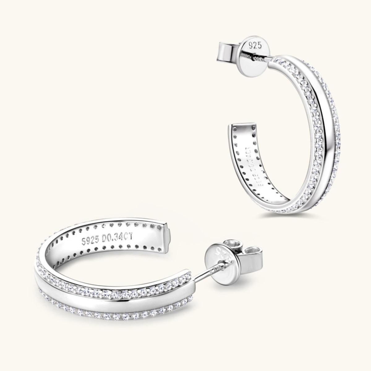 925 Sterling Silver Inlaid Moissanite C-Hoop Earrings Carauana Store