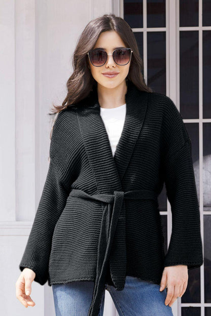 Tied Open Front Long Sleeve Cardigan Carauana Store