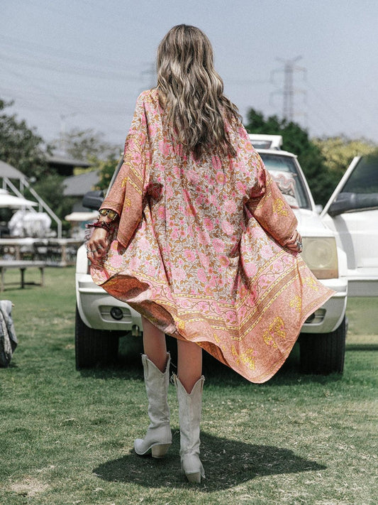 Floral Open Front Long Sleeve Cardigan Carauana Store
