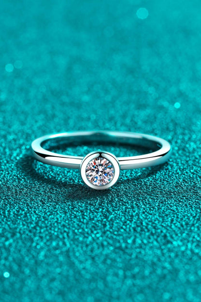 Moissanite Rhodium-Plated Solitaire Ring Carauana Store
