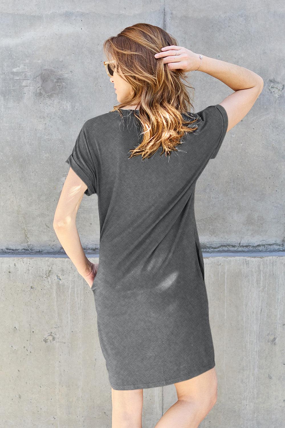 Basic Bae Full Size Round Neck Short Sleeve Dress with Pockets Carauana Store