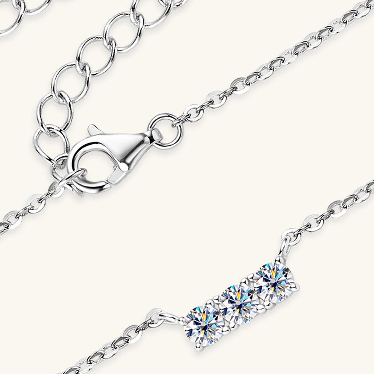 925 Sterling Silver Inlaid Moissanite Bar Necklace Carauana Store