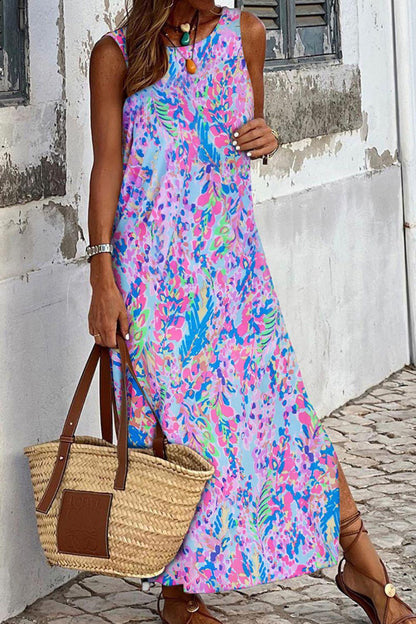 Slit Printed Wide Strap Midi Dress Carauana Store