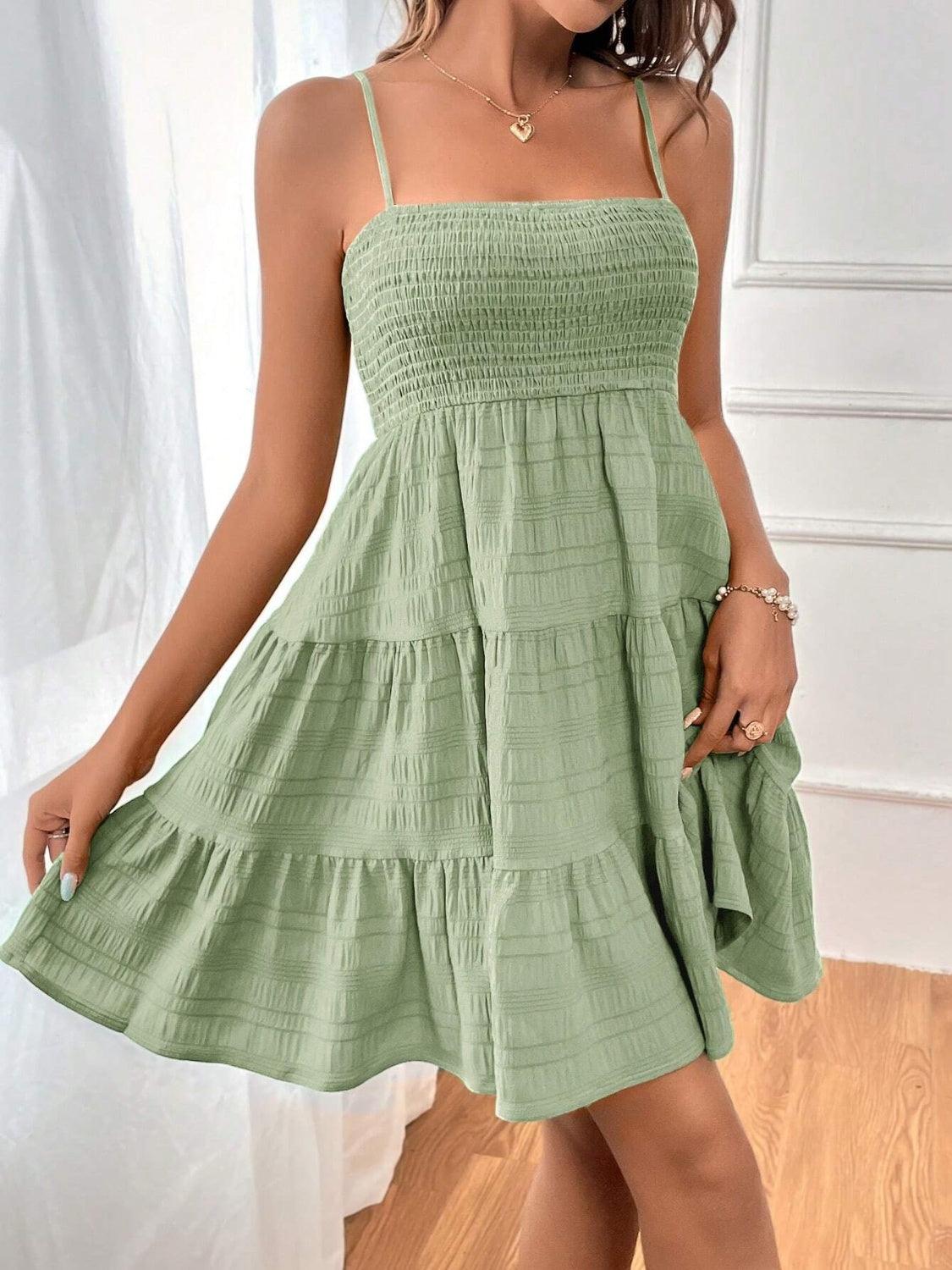 Smocked Tiered Sleeveless Mini Dress Carauana Store