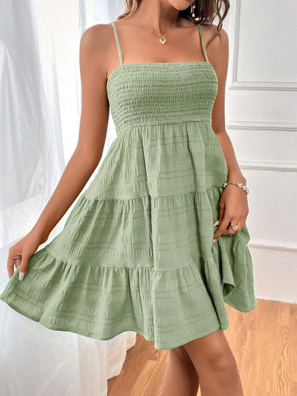 Smocked Tiered Sleeveless Mini Dress Carauana Store