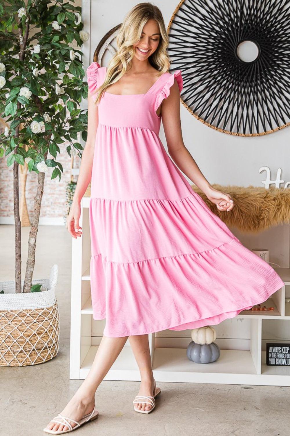Reborn J Ruffled Sleeveless Tiered Midi Dress Carauana Store