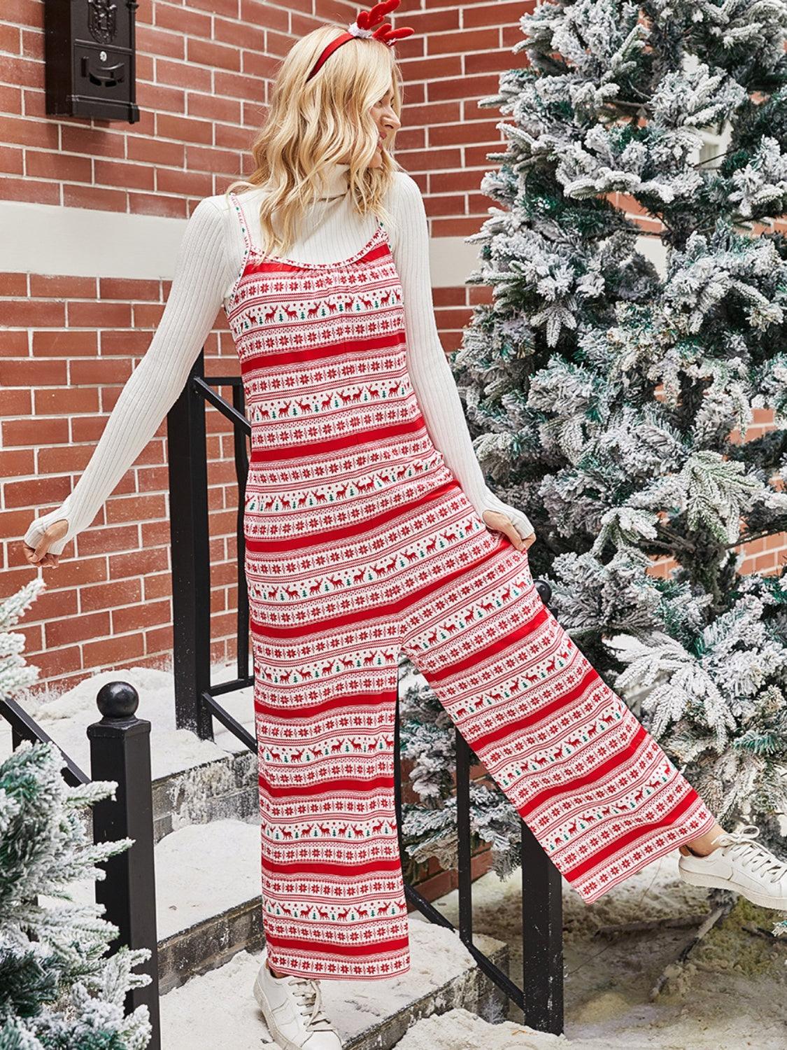 Christmas Color Contrast Wide-Legged Jumpsuit Carauana Store