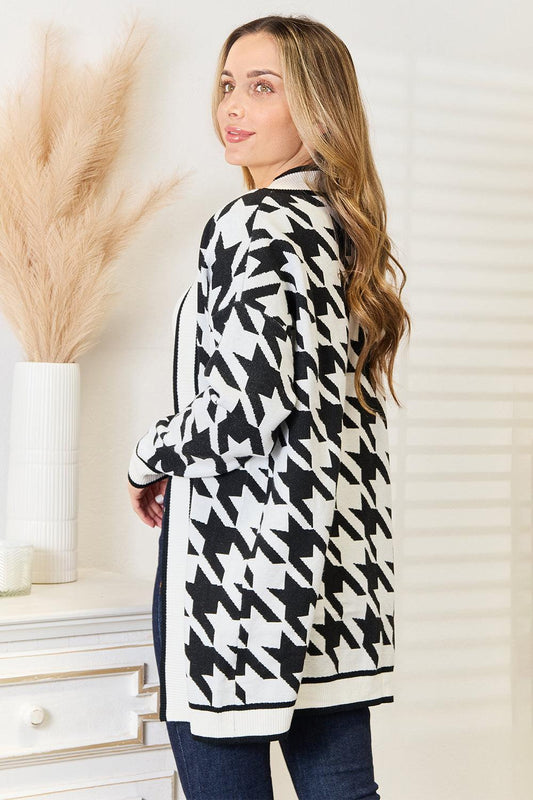 Mandy Woven Right Houndstooth Open Front Longline Cardigan Carauana Store