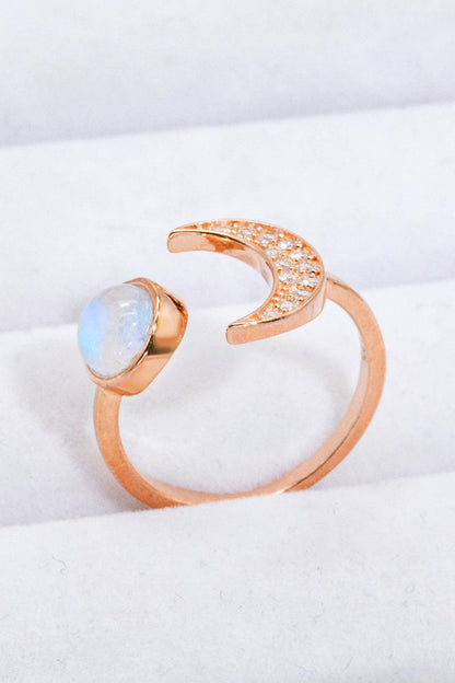 Natural Moonstone and Zircon Sun & Moon Open Ring Carauana Store