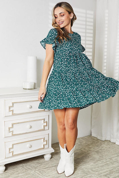 Double Take Short Flounce Sleeve Tiered Dress Carauana Store