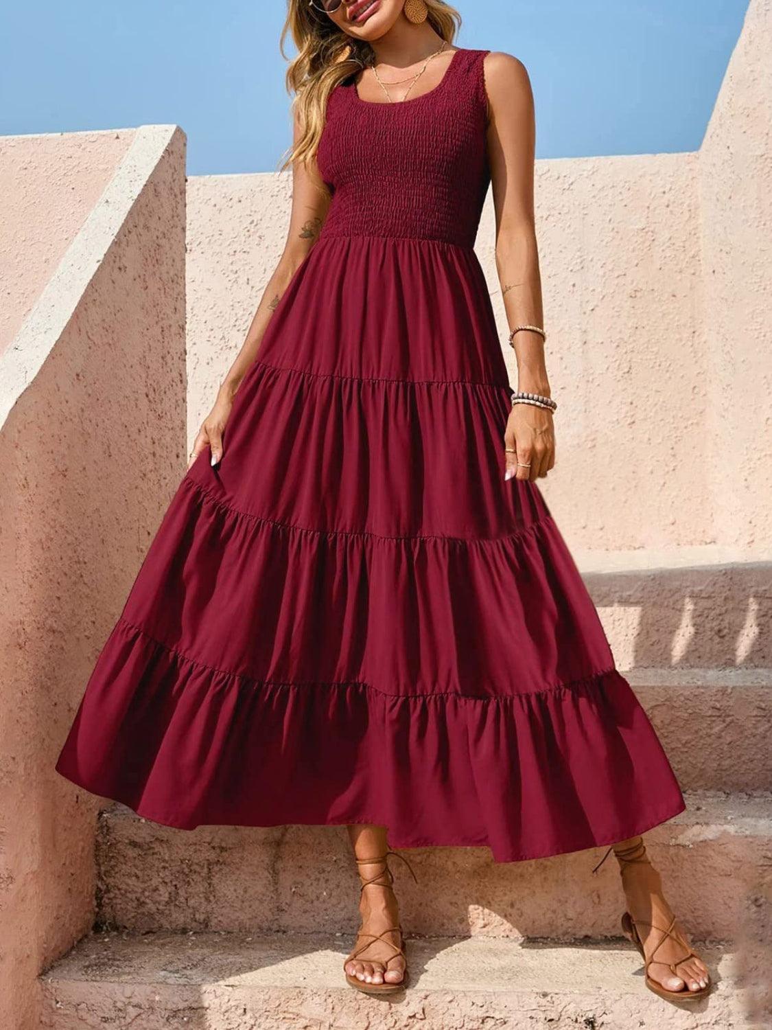 Tiered Smocked Wide Strap Dress Carauana Store