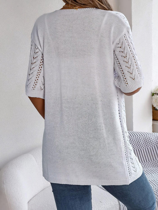 Openwork Open Front Half Sleeve Cardigan Carauana Store