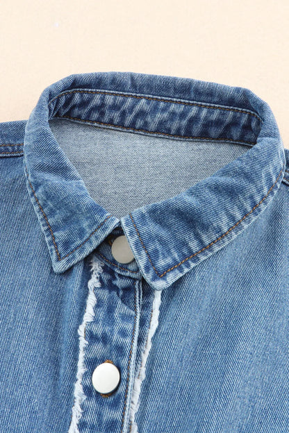 Raw Hem Color Block Denim Jacket Carauana Store