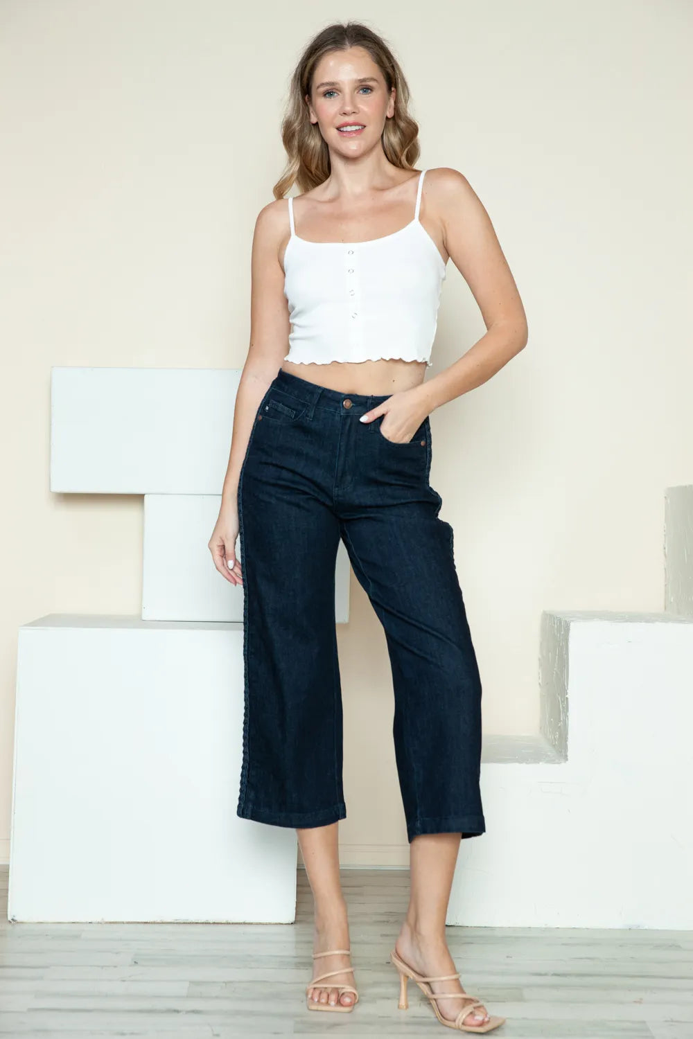 Judy Blue Full Size Side Seam Braid Detail Crop Wide Leg Jeans Carauana Store