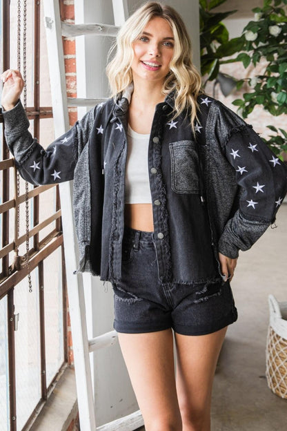 Veveret Star Embroidered Hooded Denim Jacket Carauana Store