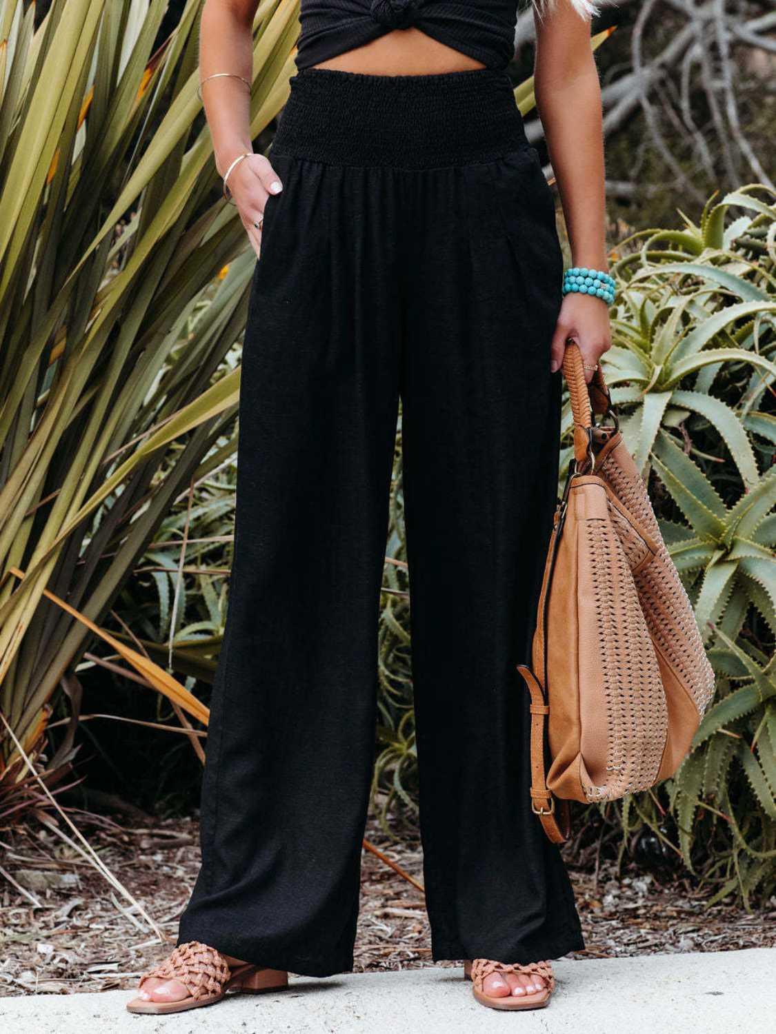 Full Size Smocked Waist Wide Leg Pants Carauana Store