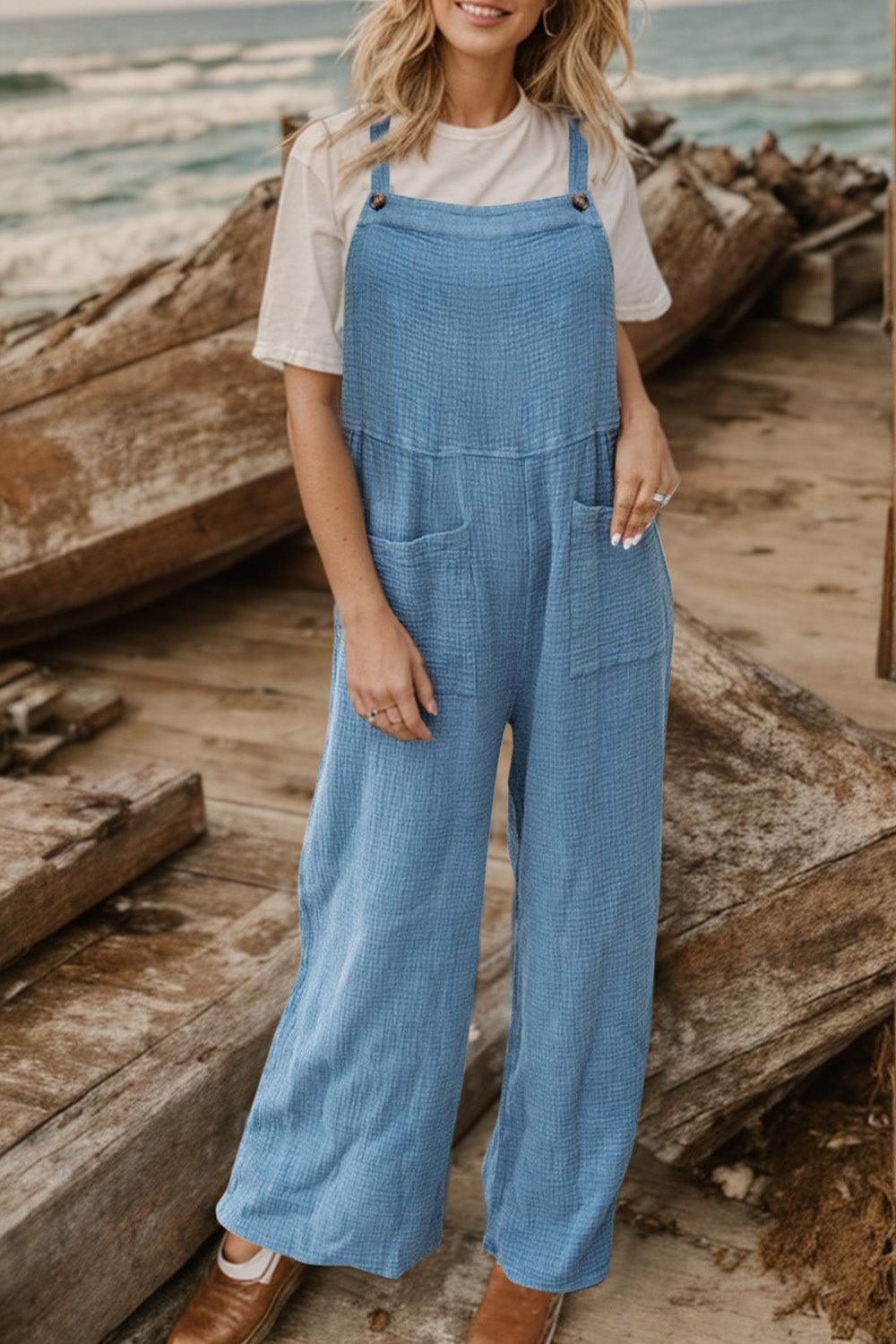 Full Size Wide Leg Front Pocket Jumpsuit Carauana Store