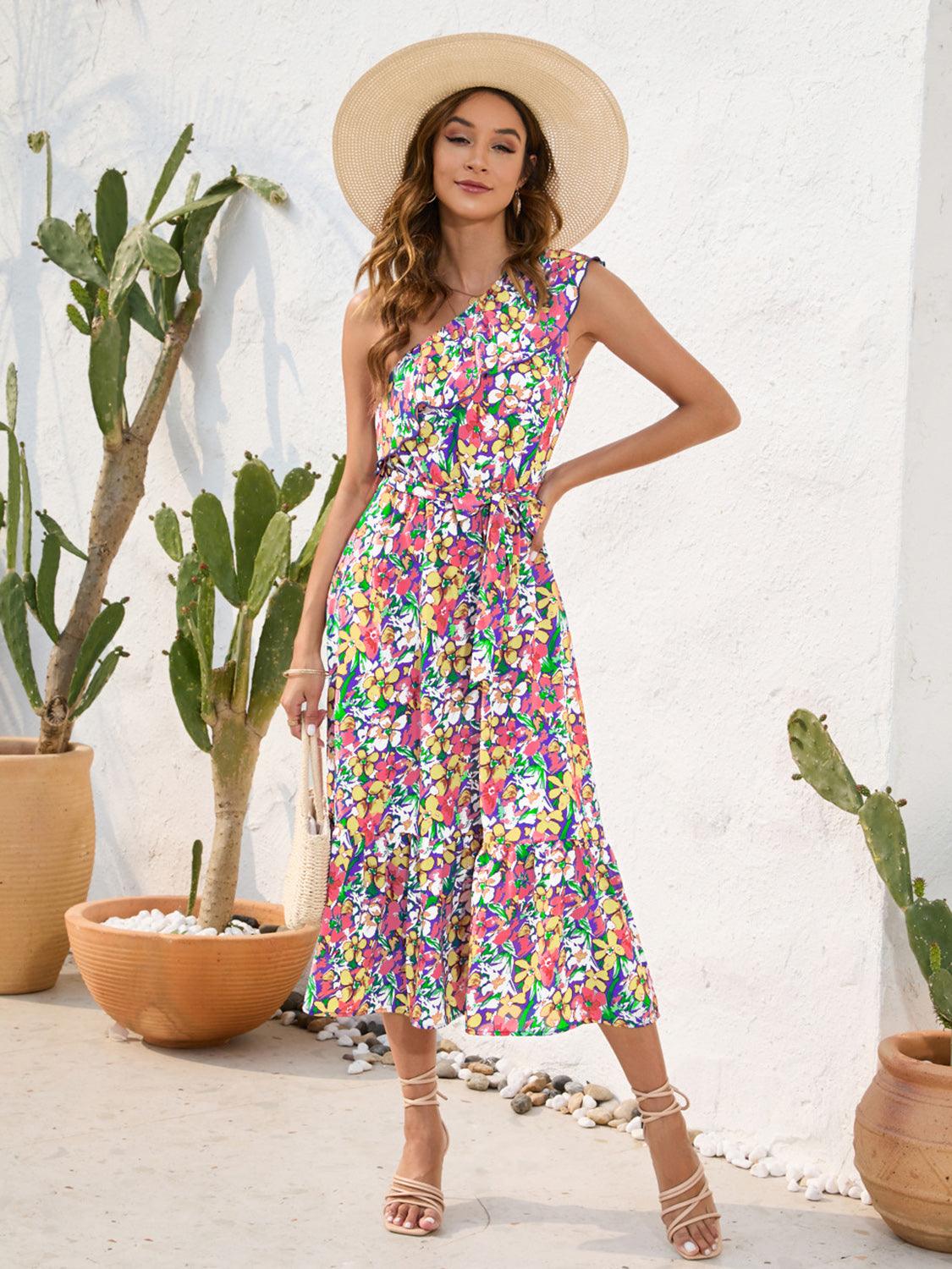 Ruffled Printed One Shoulder Midi Dress Carauana Store