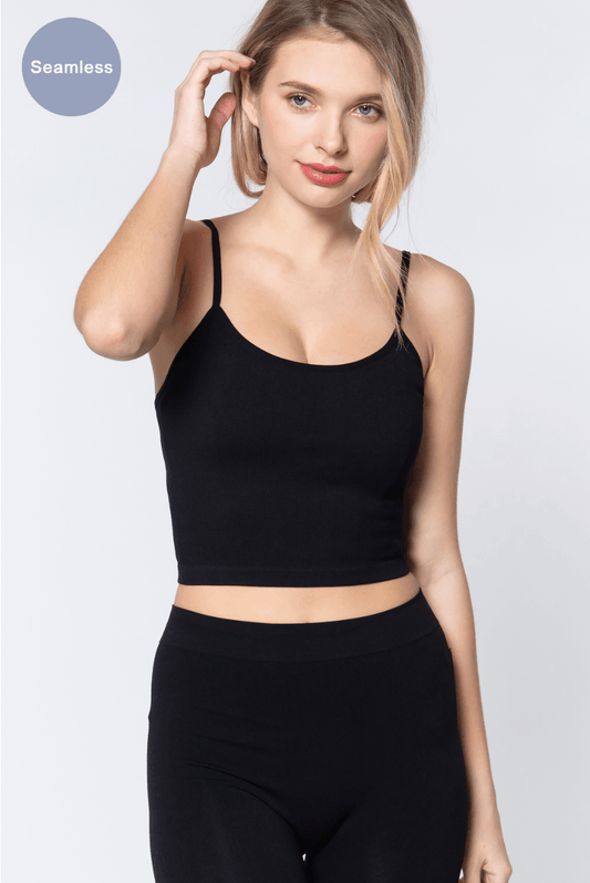 ACTIVE BASIC Round Neck Crop Rib Seamless Cami Carauana Store