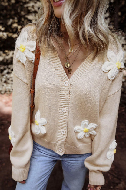 Flower Dropped Shoulder Long Sleeve Cardigan Carauana Store