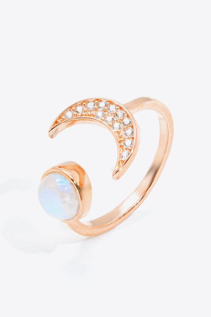 Natural Moonstone and Zircon Sun & Moon Open Ring Carauana Store