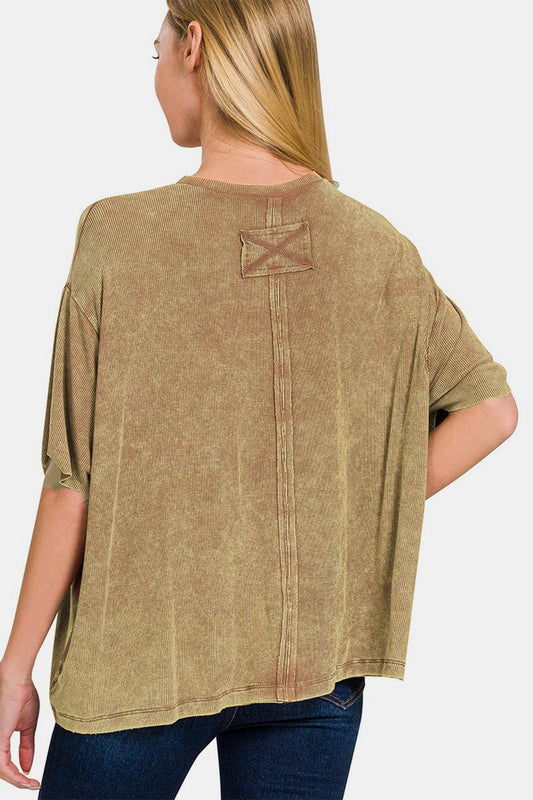 Zenana Ribbed Round Neck Drop Shoulder T-Shirt Carauana Store