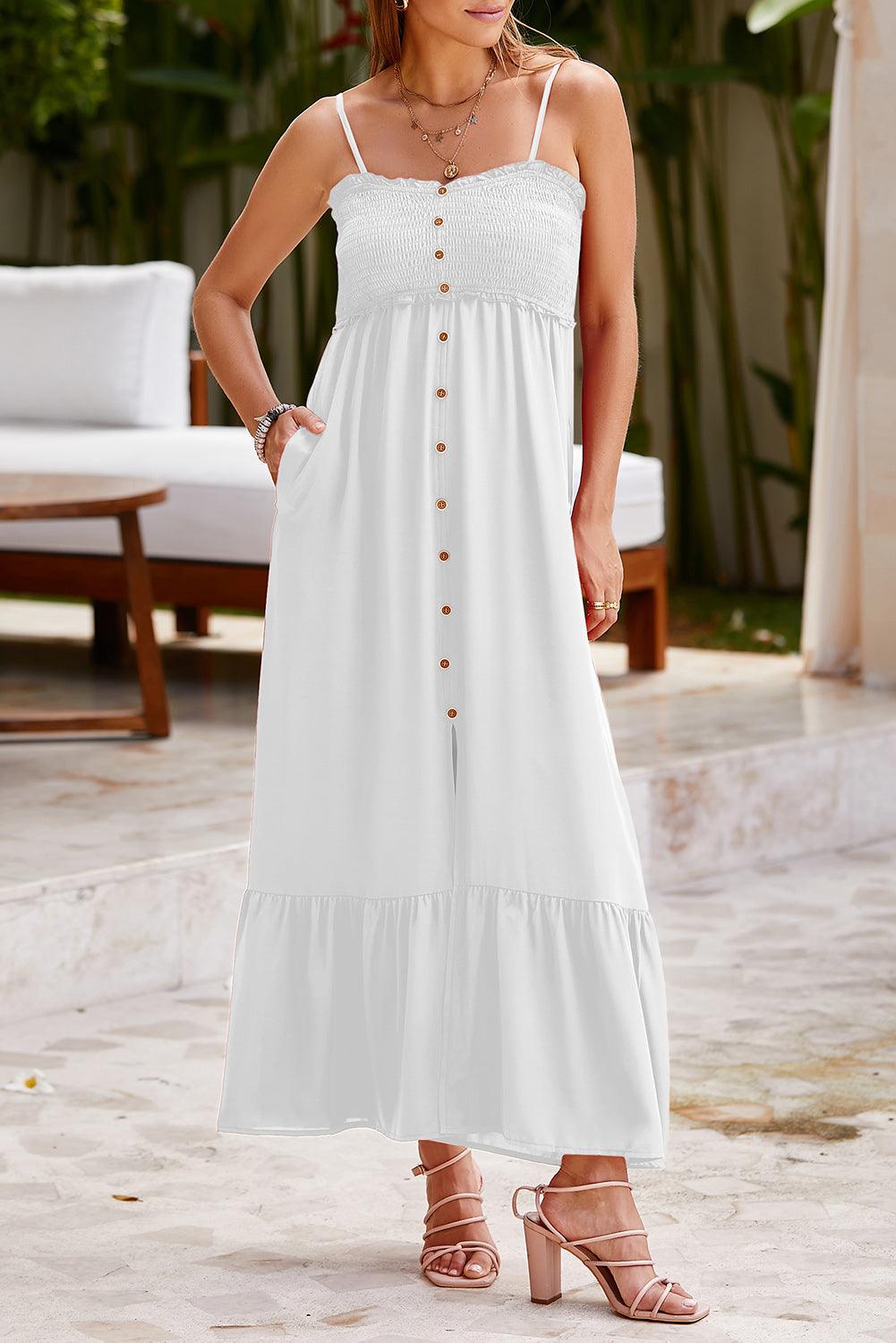 Smocked Spaghetti Strap Ruffle Hem Dress Carauana Store