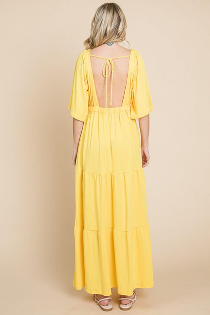 Culture Code Backless Plunge Half Sleeve Tiered Dress Carauana Store