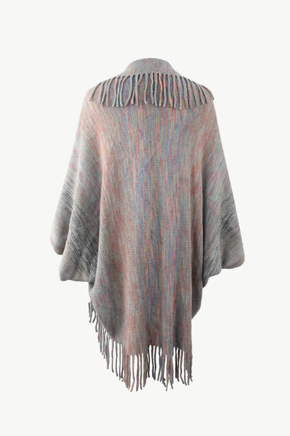 Multicolored Fringe Trim Poncho Carauana Store