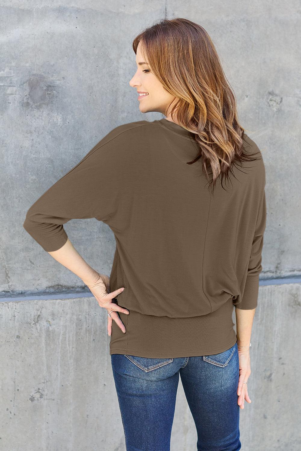 Basic Bae Full Size Round Neck Batwing Sleeve Blouse Carauana Store