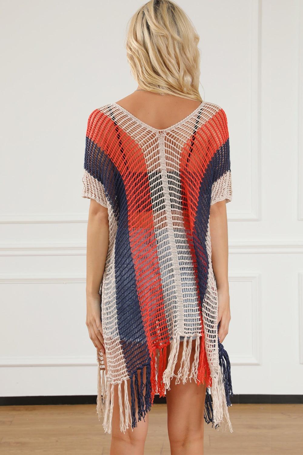 Tassel Color Block V-Neck Cover Up Carauana Store