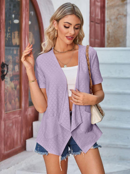 Eyelet Open Front Short Sleeve Cover Up Carauana Store