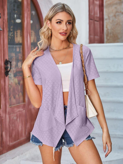 Eyelet Open Front Short Sleeve Cover Up Carauana Store