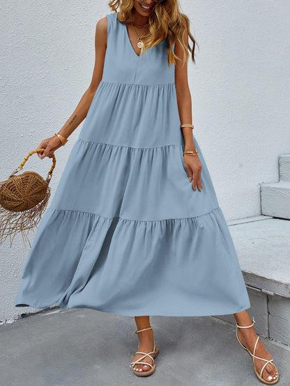 Tiered V-Neck Sleeve Dress Carauana Store